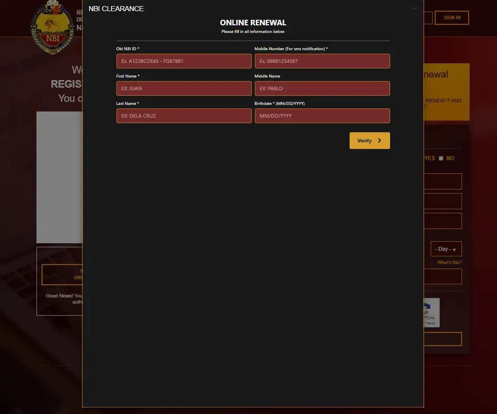Enter your old NBI ID number