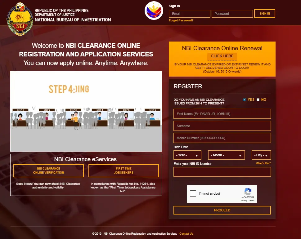 open the official website of NBI